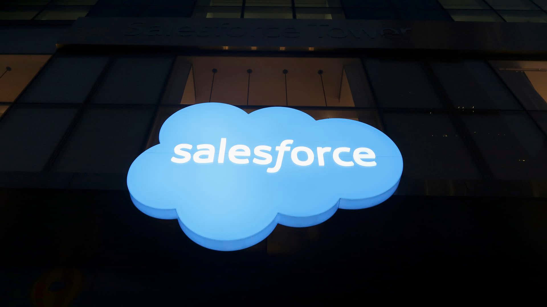 Salesforce, glowing blue Salesforce cloud logo, night, Full HD Desktop Wallpaper