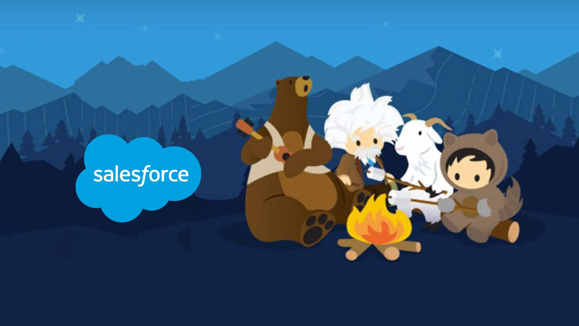 Salesforce, campfire, starry mountains, Full HD Desktop Wallpaper