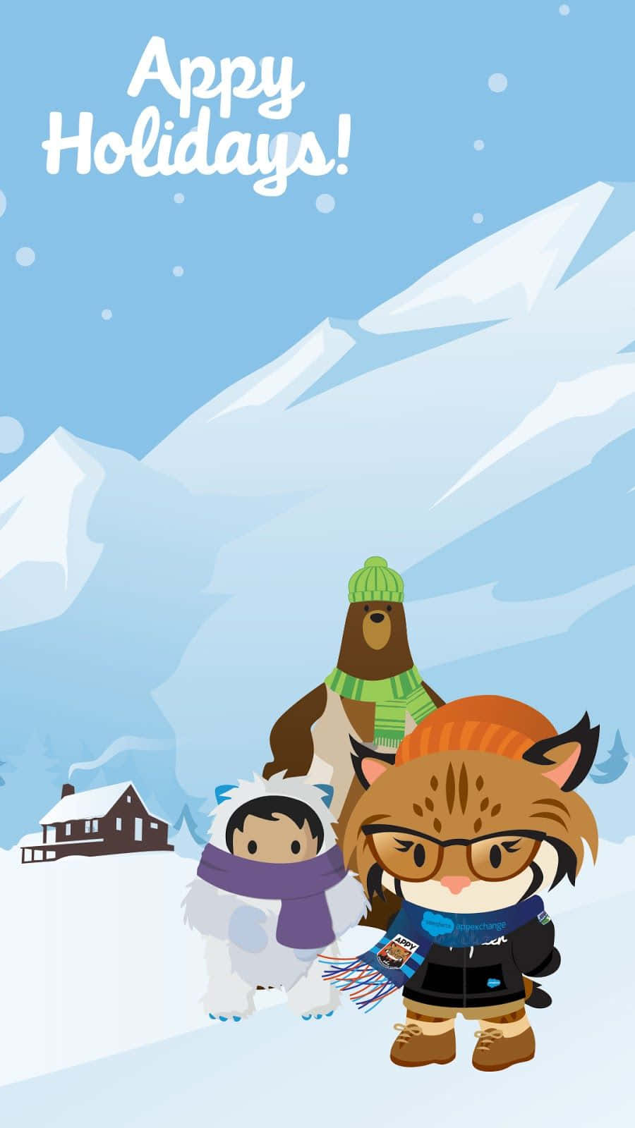 Salesforce, cartoon animals, winter gear, HD Phone Wallpaper