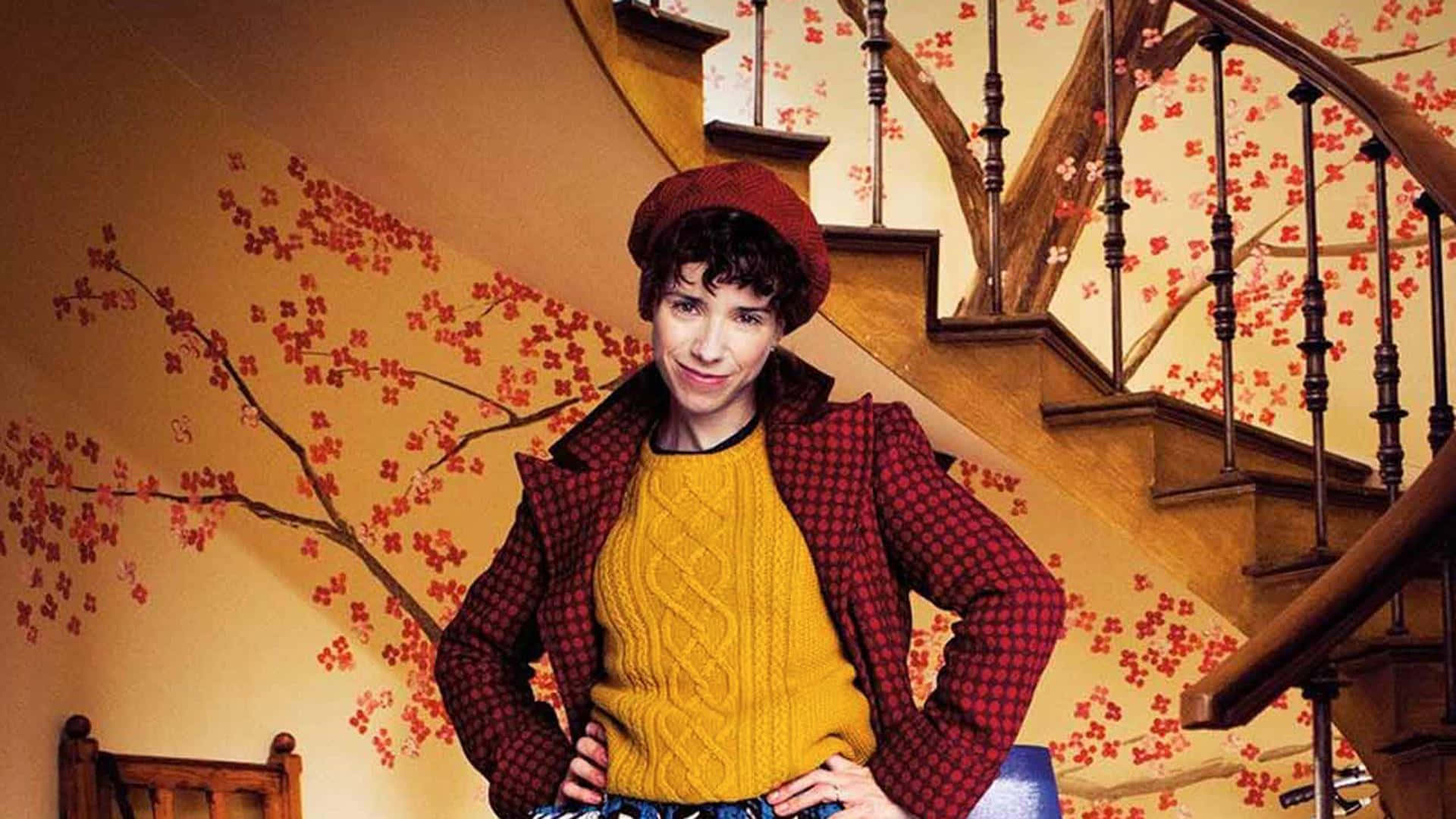 Sally Hawkins, red beret, plaid jacket, Full HD Desktop Wallpaper