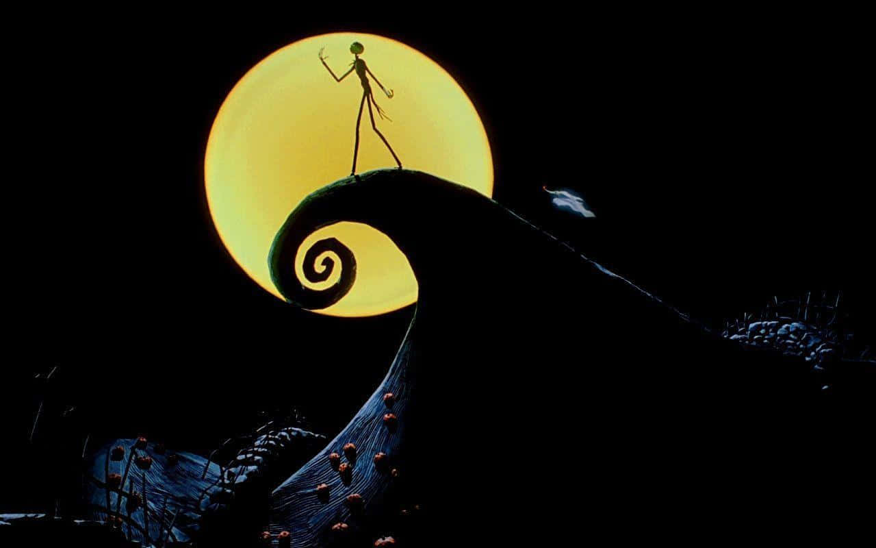 Sally Nightmare Before Christmas, glowing yellow moon, dark night scene, HD Desktop Wallpaper