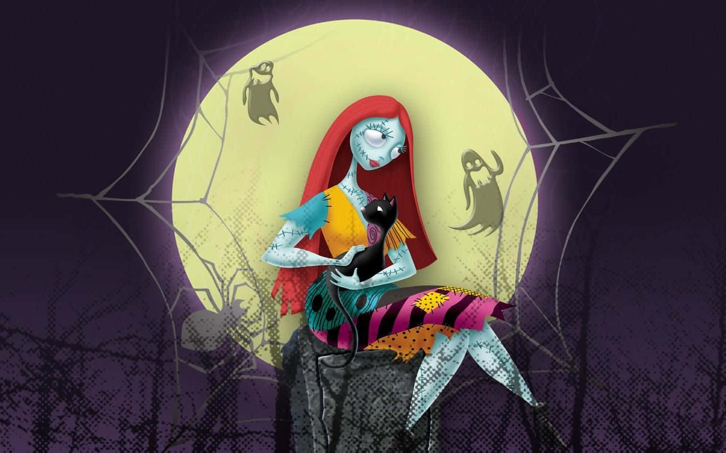 Sally Nightmare Before Christmas, red hair, black cat, HD Desktop Wallpaper