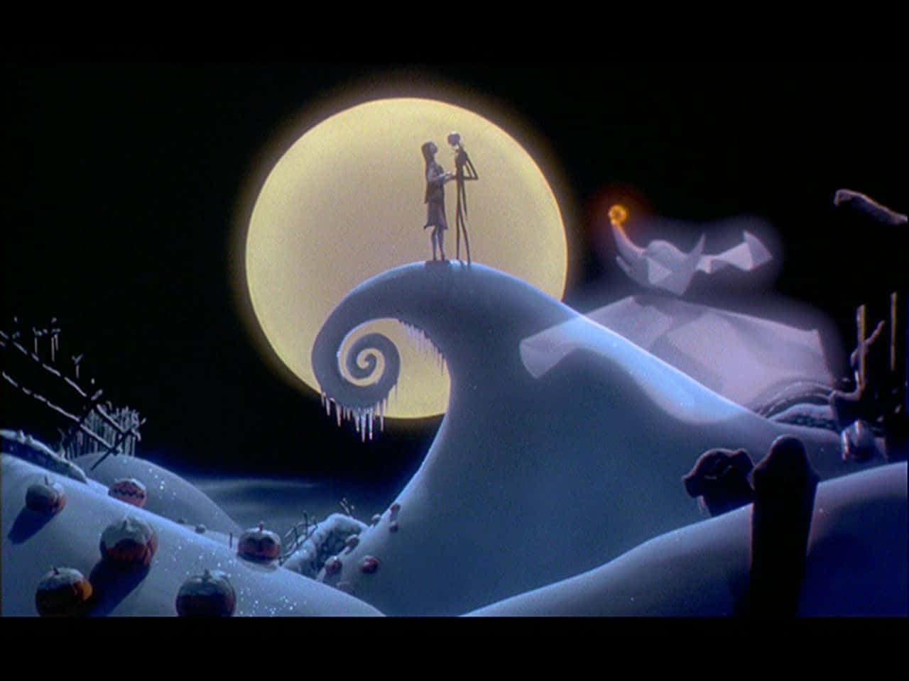 Sally Nightmare Before Christmas, skeletal figures, snowy spiral hill, HD Desktop Wallpaper