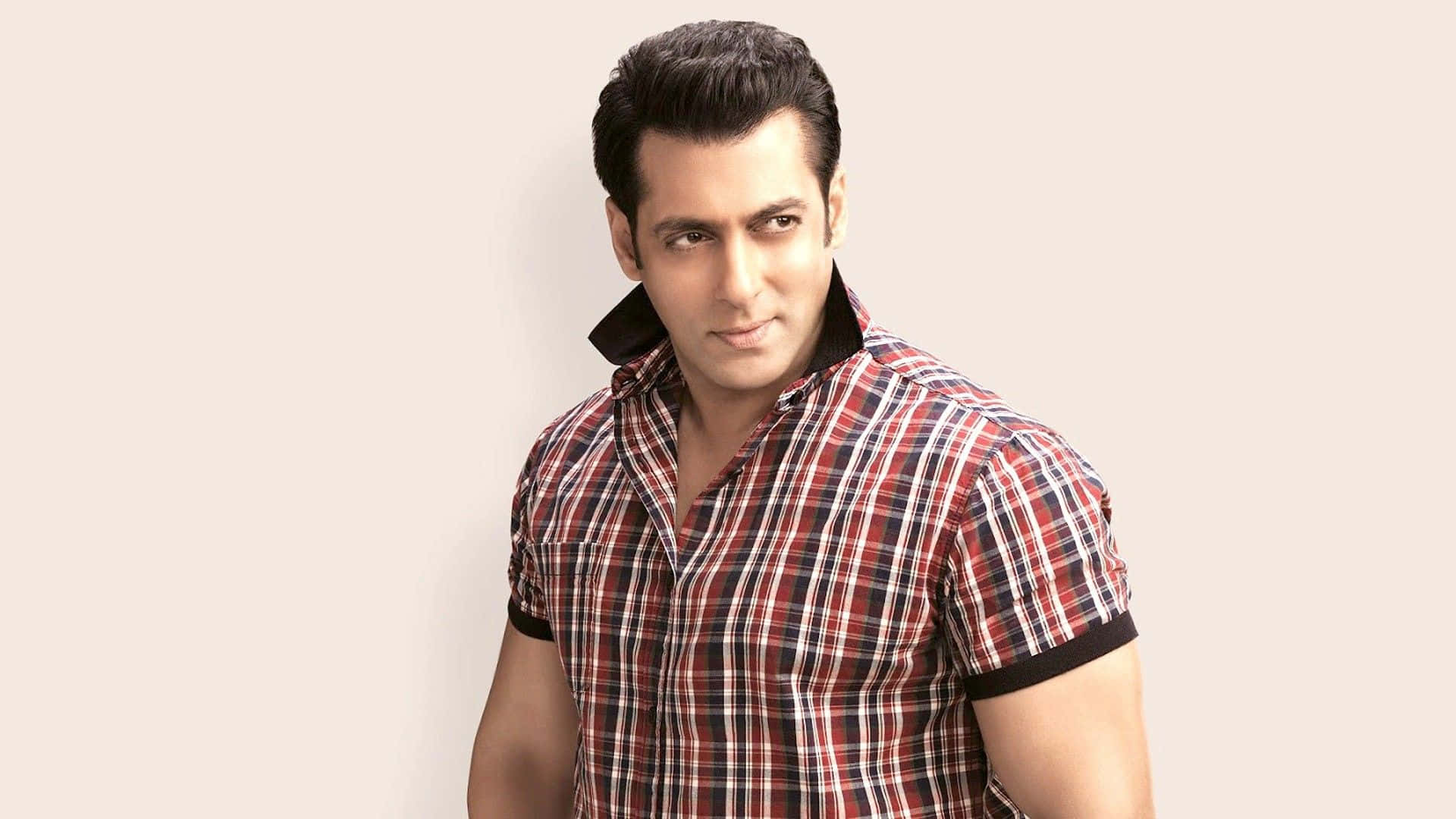 Salman Khan, red white and black plaid shirt, plain beige background, Full HD Desktop Wallpaper