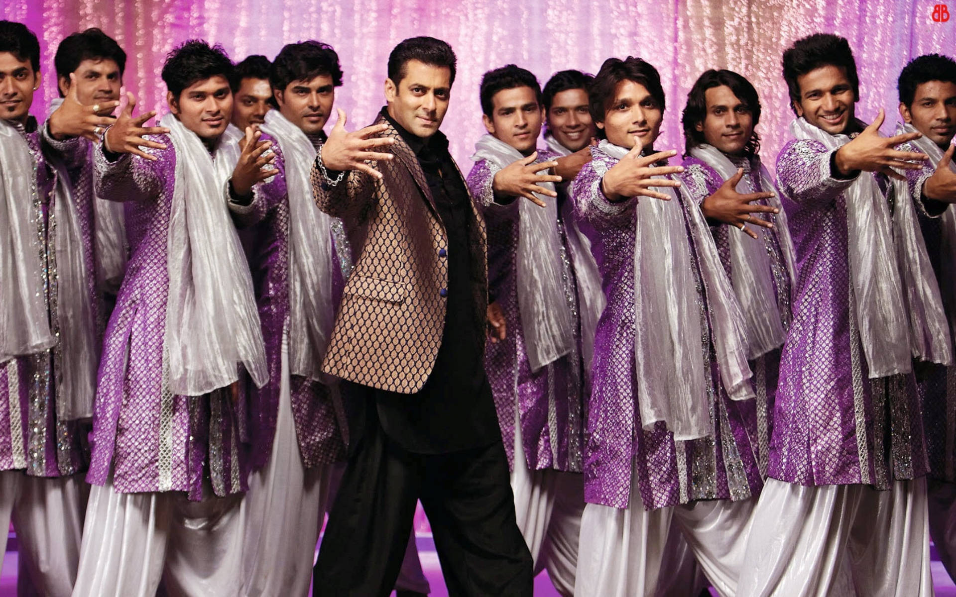 Salman Khan, purple and white traditional outfits, shimmering pink backdrop, Full HD Desktop Wallpaper