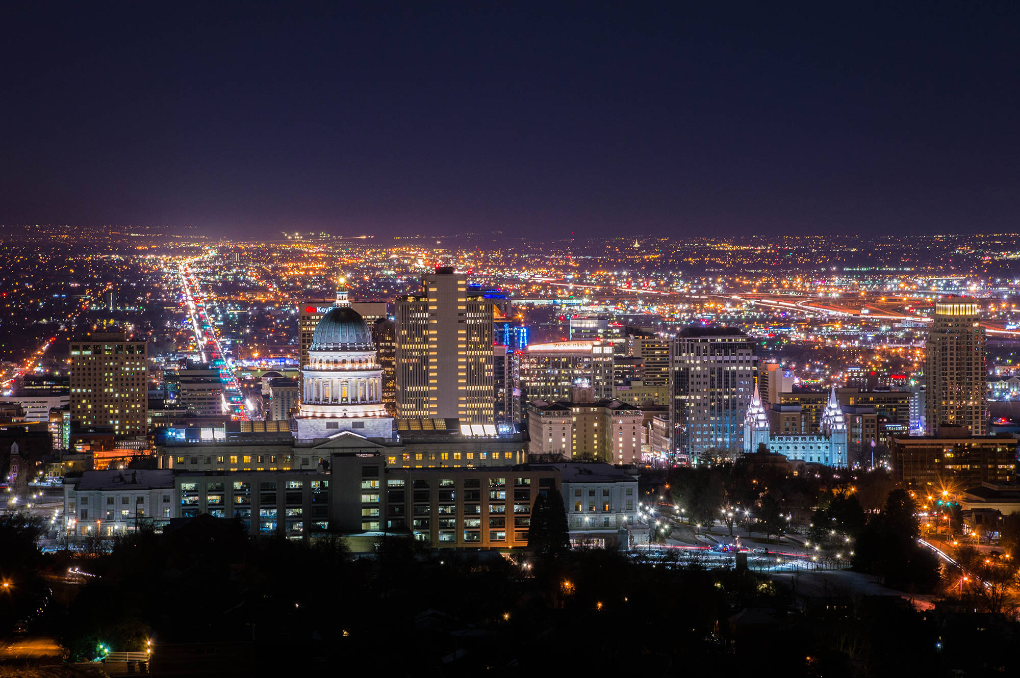 Salt Lake City, domed capitol building, dark sky, Full HD Desktop Wallpaper