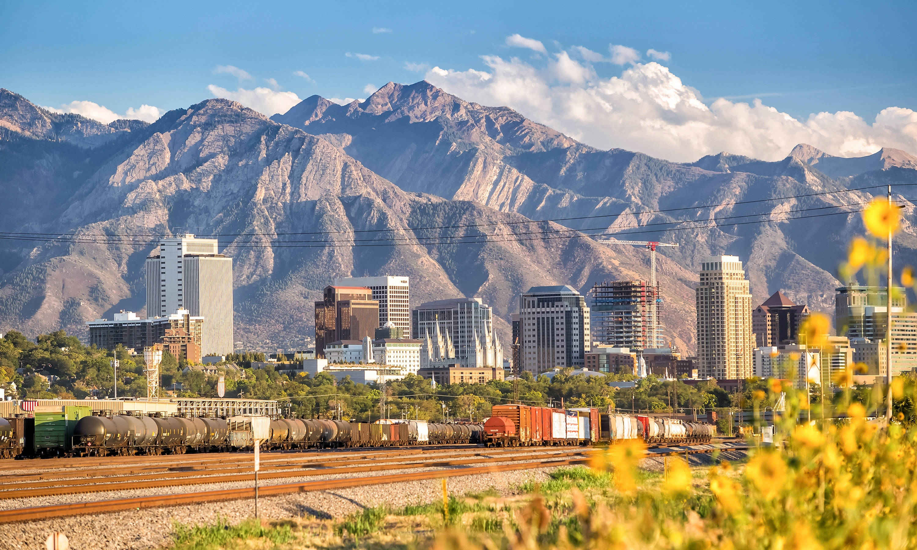 Salt Lake City, railway yard, freight train, 2K Desktop Wallpaper
