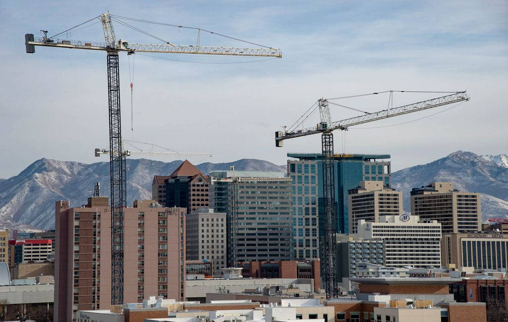 Salt Lake City, cranes, modern buildings, SD Desktop Wallpaper
