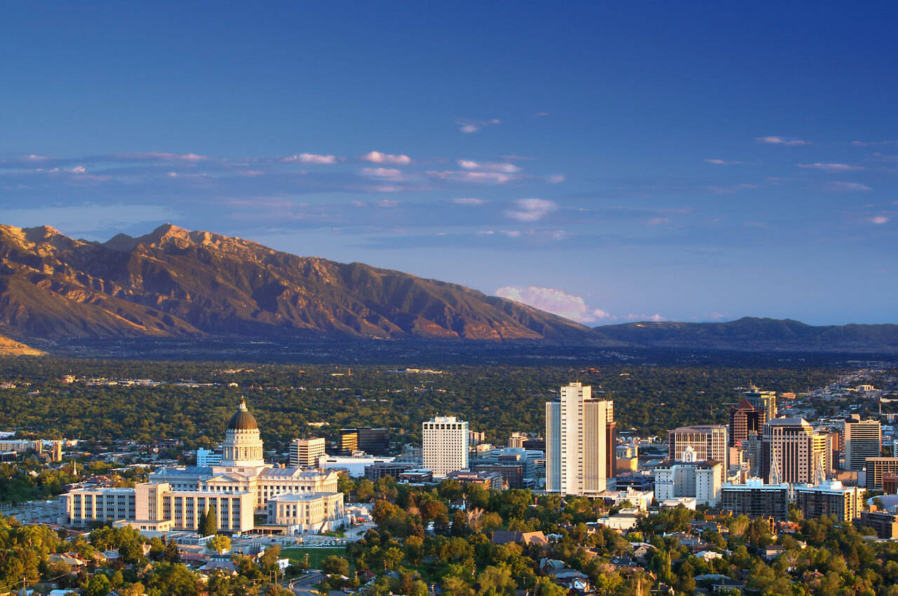 Salt Lake City, golden hour, domed capitol building, HD Desktop Wallpaper