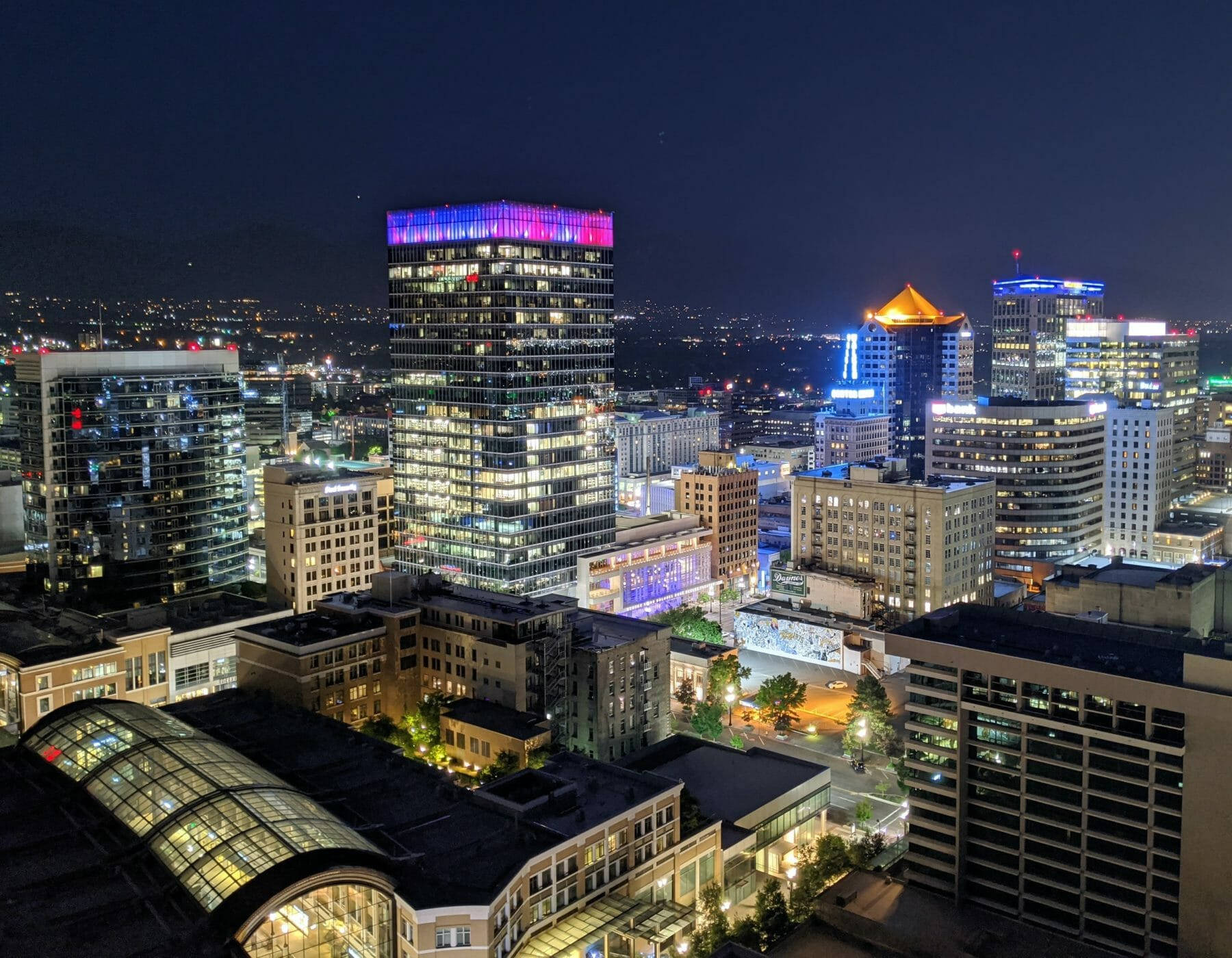 Salt Lake City, nightlife, illuminated skyscrapers, HD Desktop Wallpaper