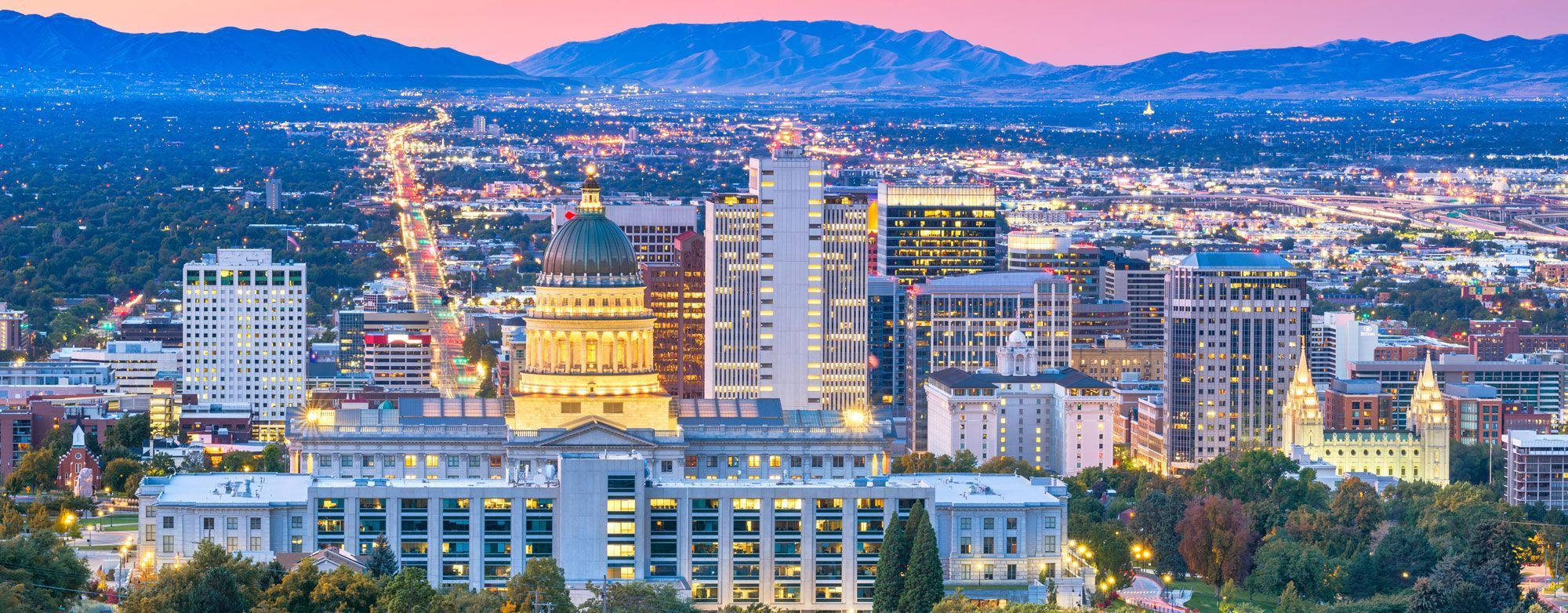 Salt Lake City, pink horizon, dusk, Full HD Desktop Wallpaper