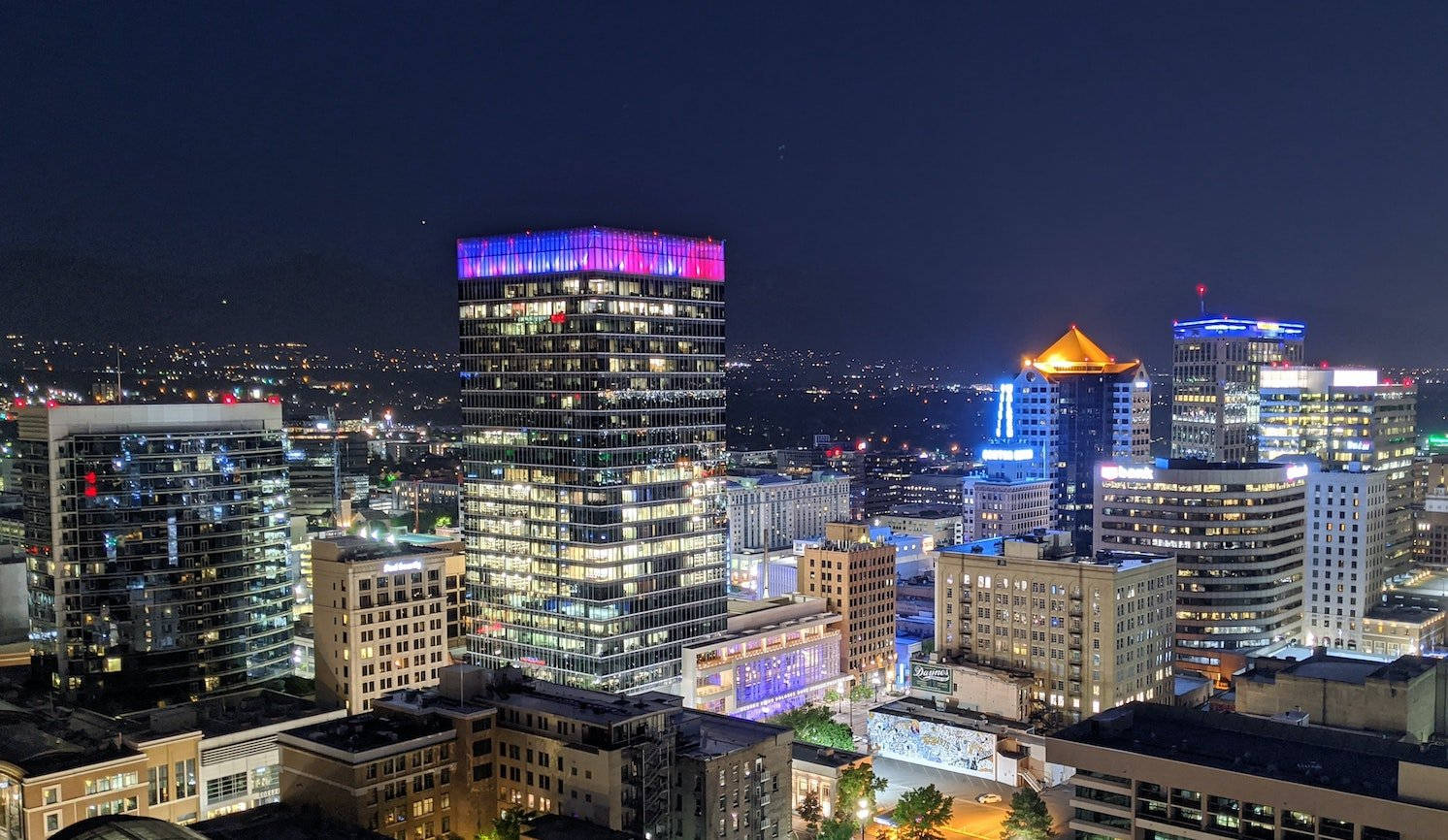 Salt Lake City, evening, nighttime cityscape, HD Desktop Wallpaper