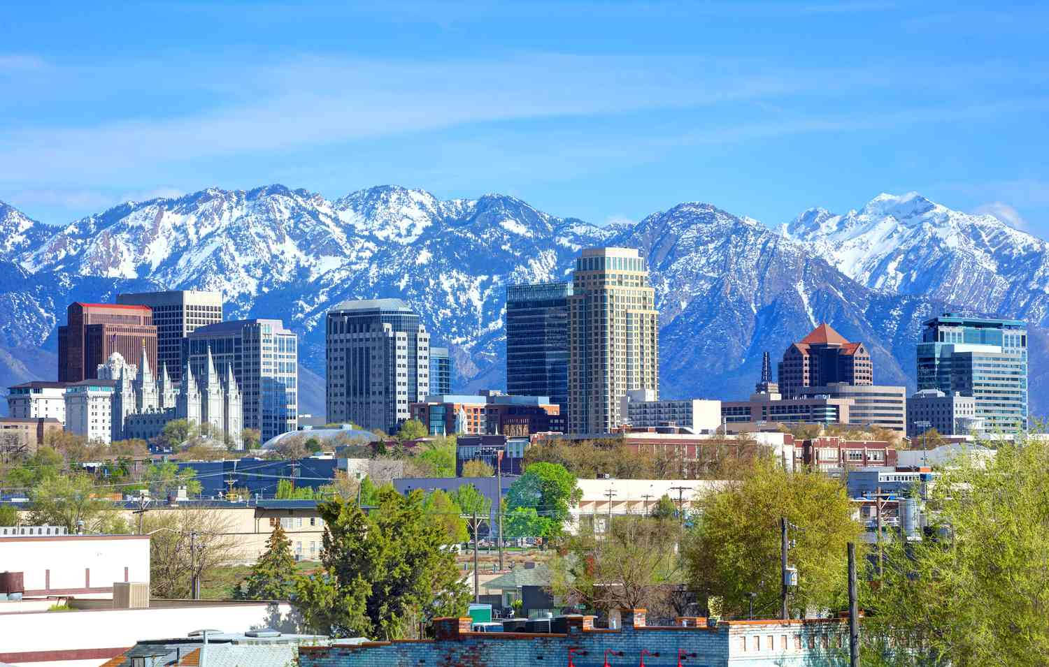 Salt Lake City, modern skyscrapers, temple, HD Desktop Wallpaper