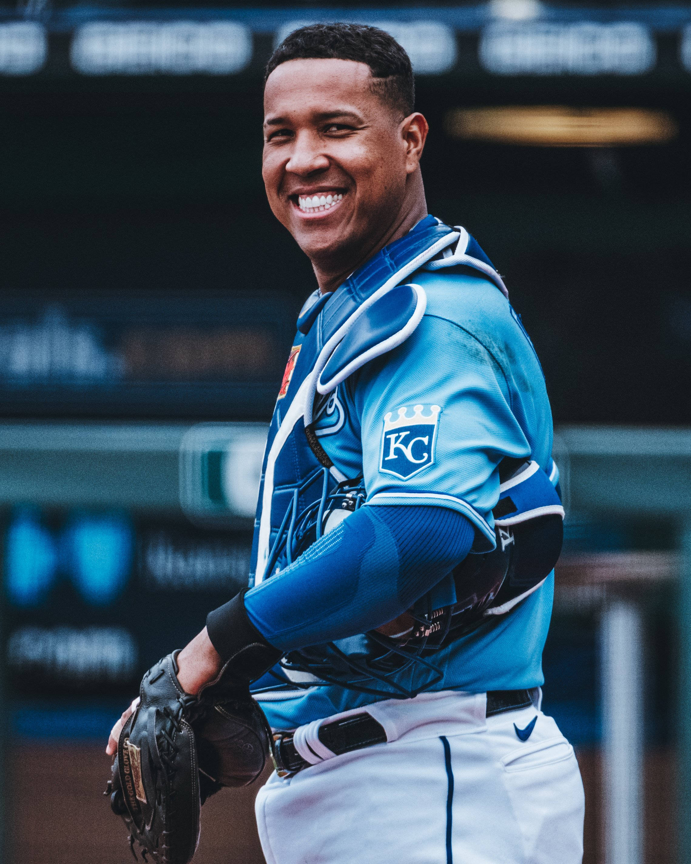 Salvador Perez, blue and white gear, baseball catcher, 2K Phone Wallpaper