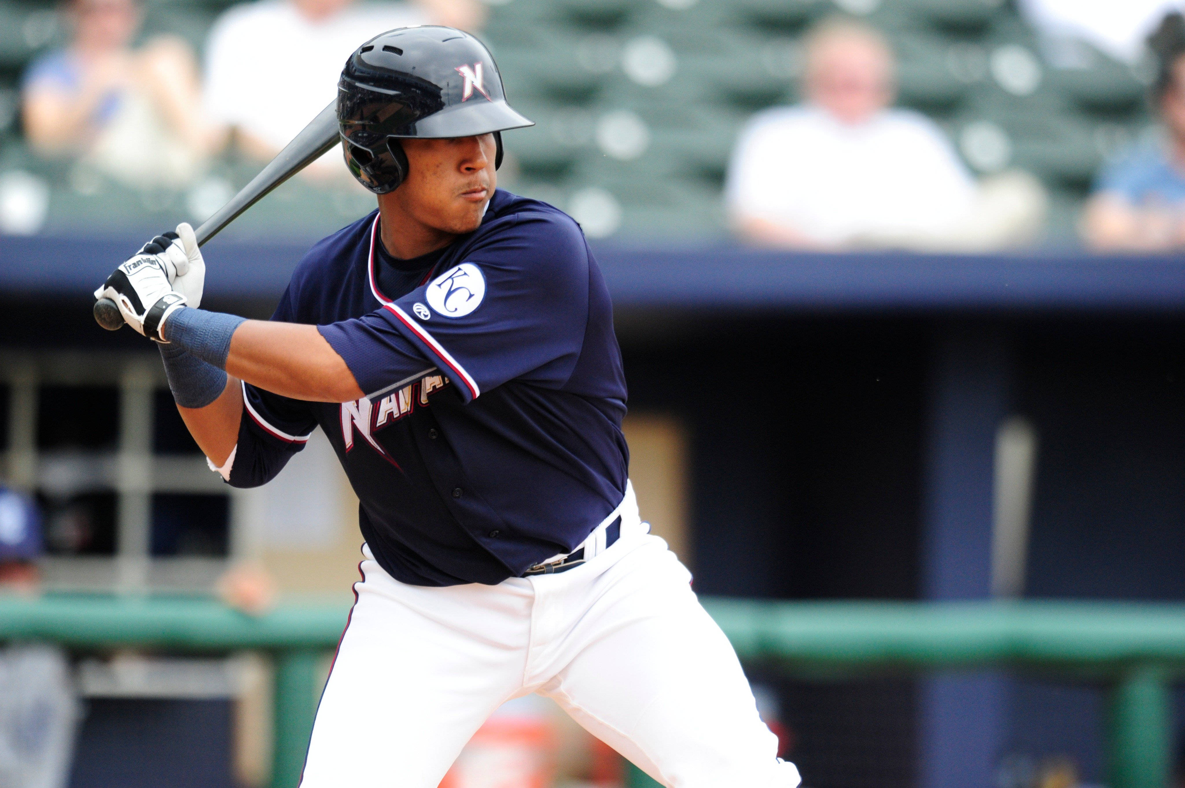 Salvador Perez, navy uniform, bat, 4K Desktop Wallpaper