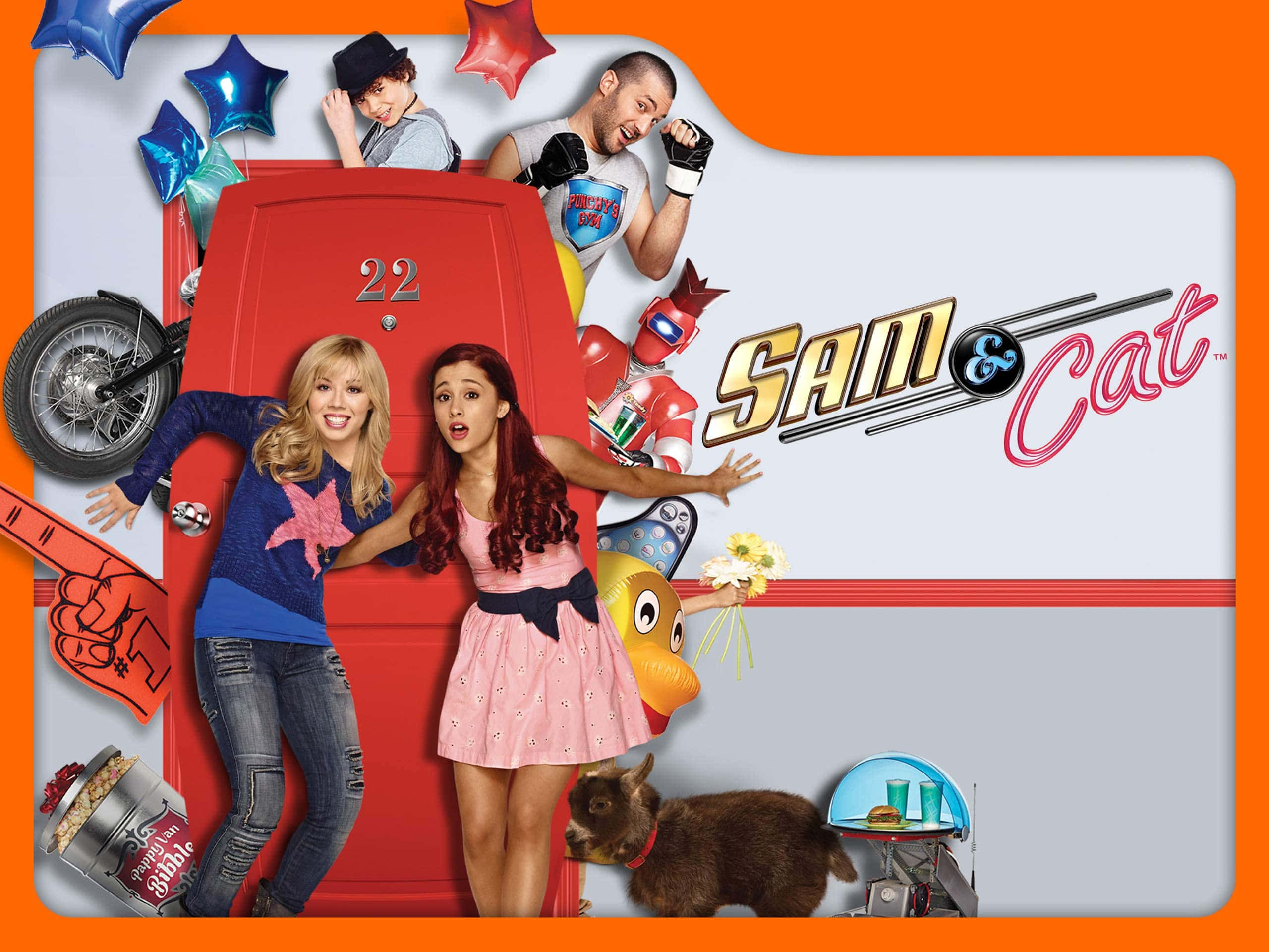 Sam And Cat, red door, balloons, 2K Desktop Wallpaper
