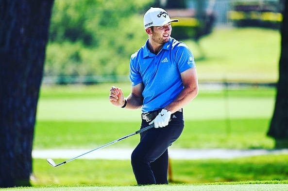 Sam Burns, blue adidas shirt, golf course, SD Desktop Wallpaper