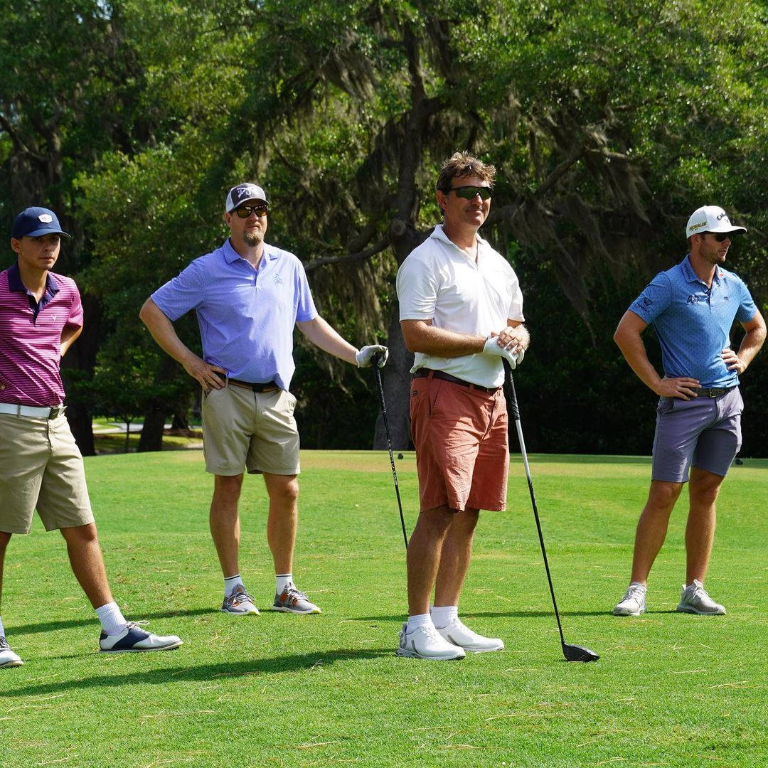 Sam Burns, golf attire, sunlit green course, SD Desktop Wallpaper