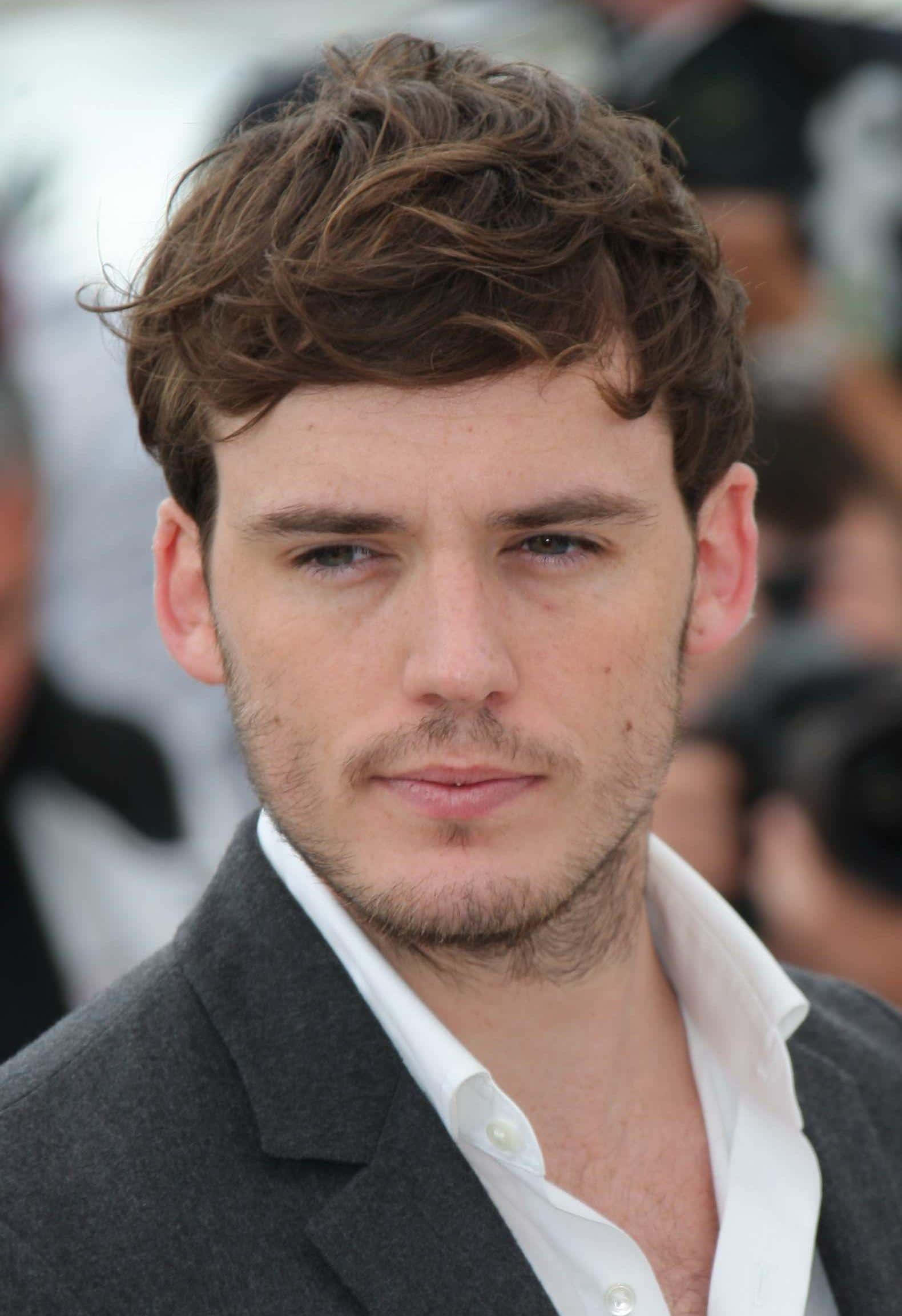 Sam Claflin, tousled brown hair, stubble, Full HD Phone Wallpaper