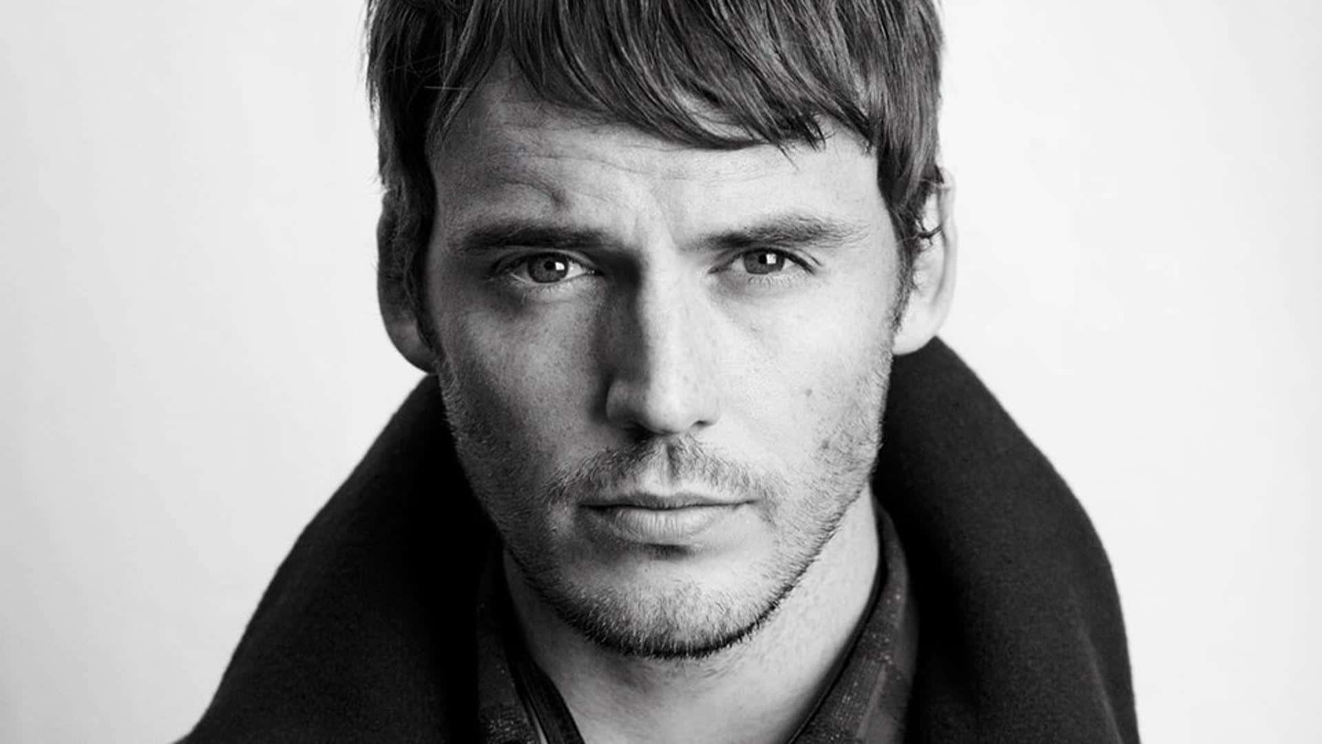 Sam Claflin, black and white, close-up portrait, Full HD Desktop Wallpaper