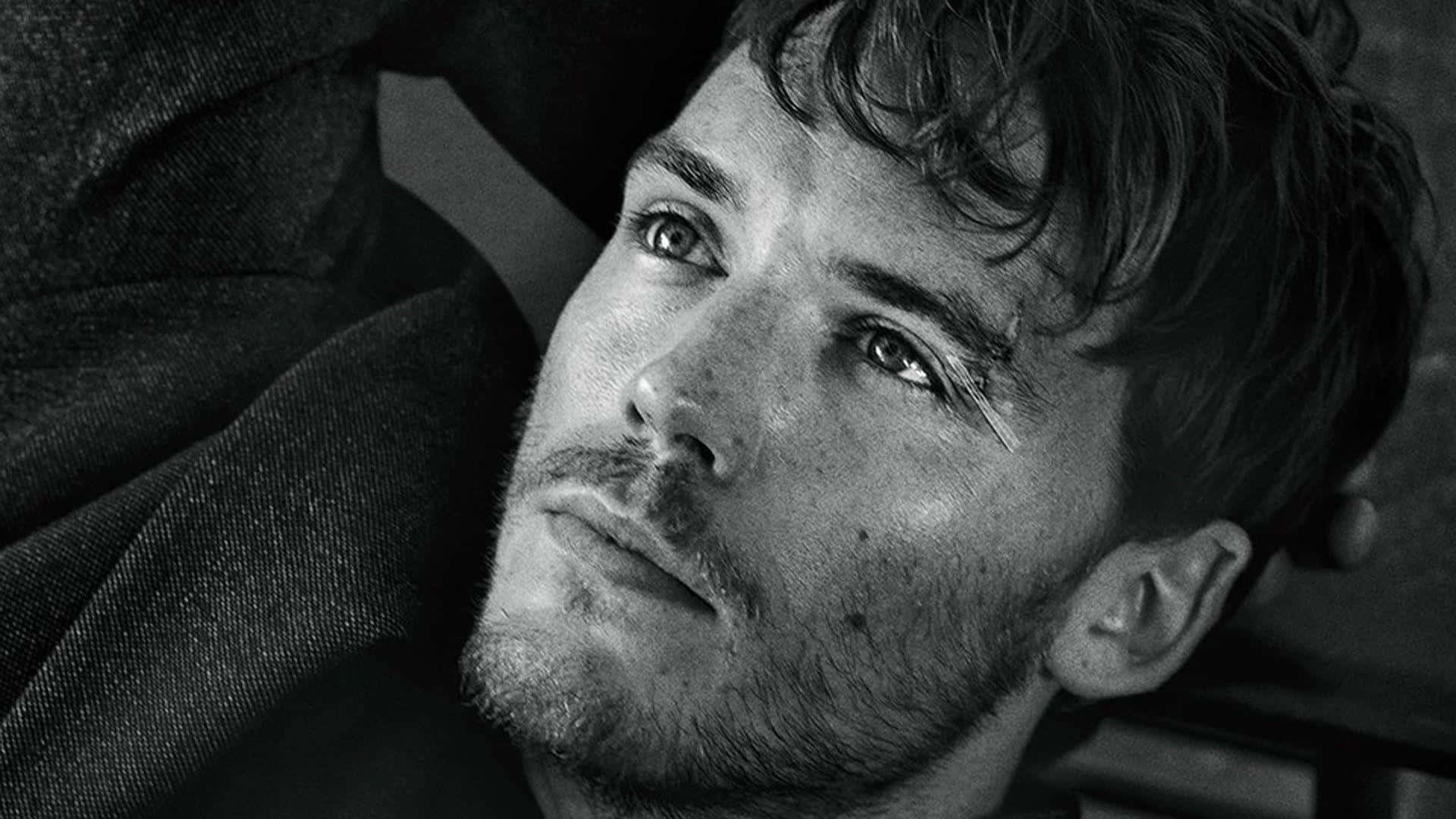 Sam Claflin, black and white, close-up portrait, Full HD Desktop Wallpaper