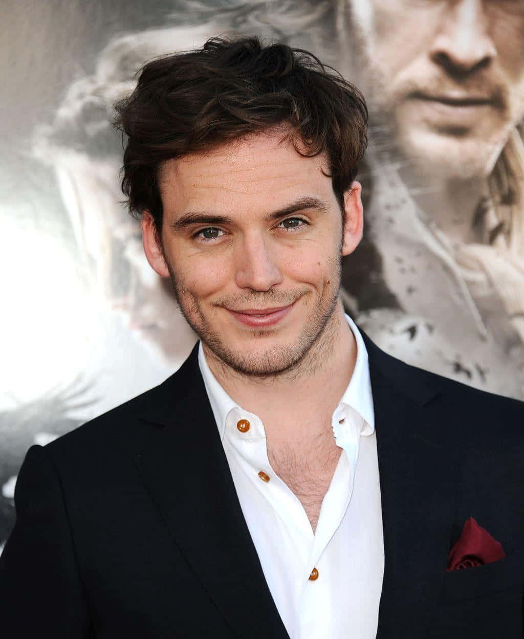 Sam Claflin, black suit, white shirt, SD Phone Wallpaper