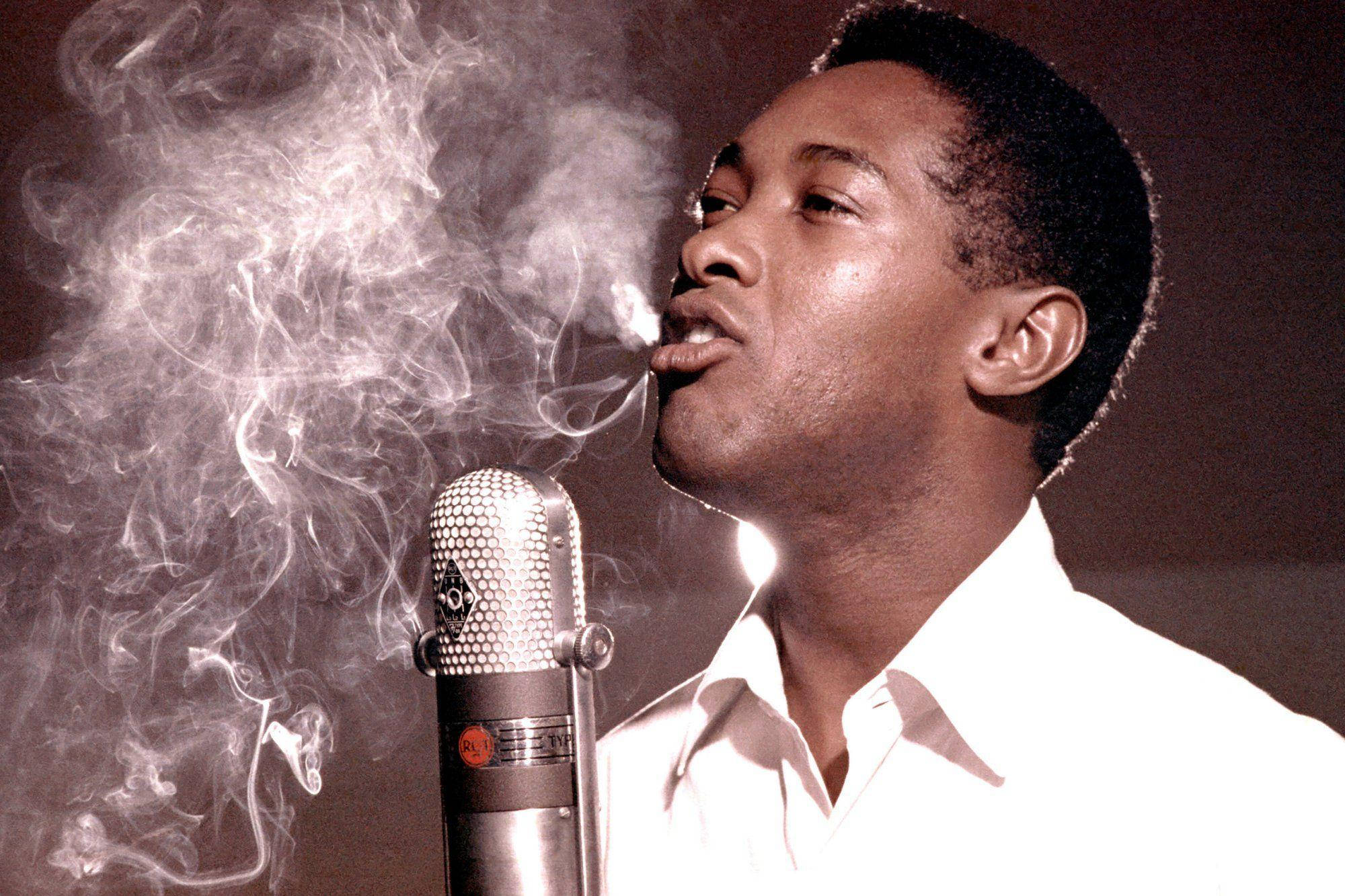 Sam Cooke, white shirt, vintage microphone, Full HD Desktop Wallpaper