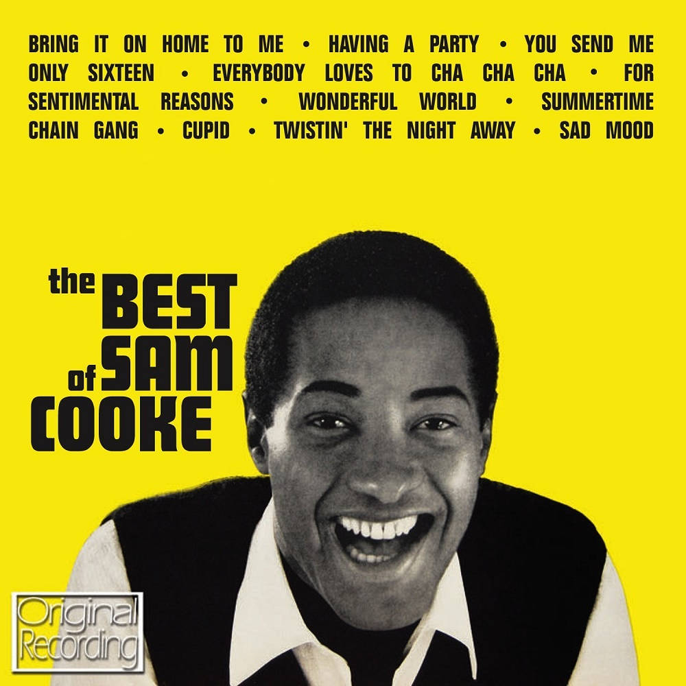 Sam Cooke, vibrant yellow, black and white portrait, SD Desktop Wallpaper
