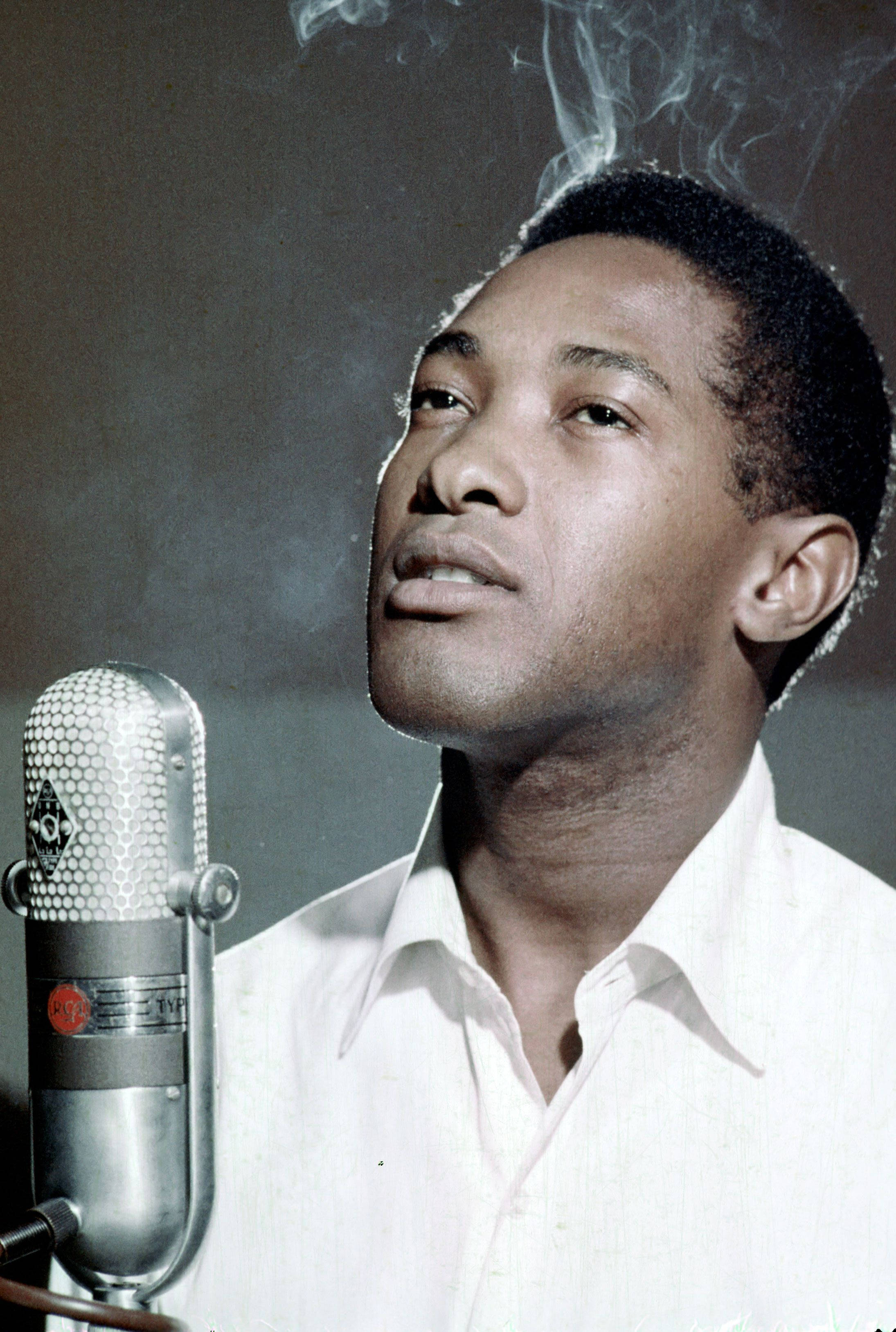 Sam Cooke, studio recording, white shirt, 2K Phone Wallpaper