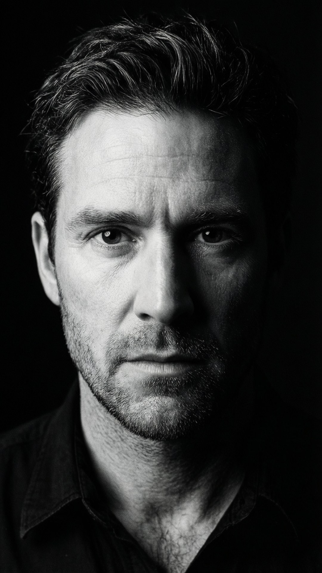 Sam LaPorta, black and white portrait, dramatic shadows, Full HD Phone Wallpaper