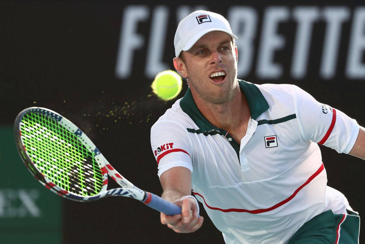 Sam Querrey, tennis swing, white and green uniform, HD Desktop Wallpaper