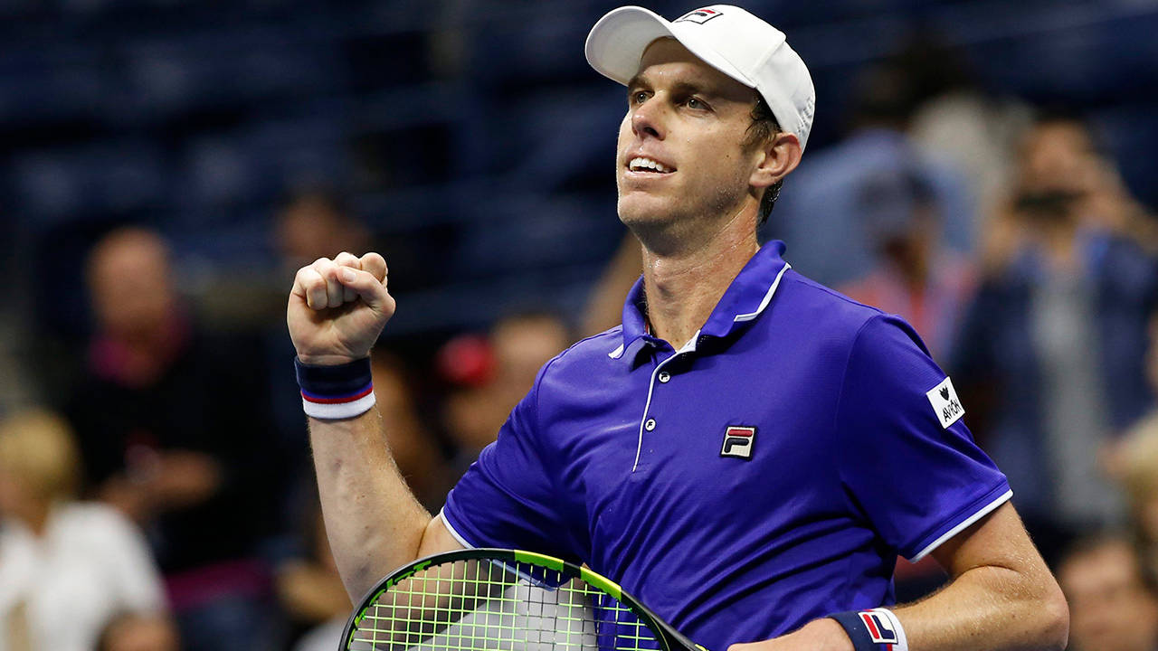 Sam Querrey, purple shirt, white cap, HD Desktop Wallpaper