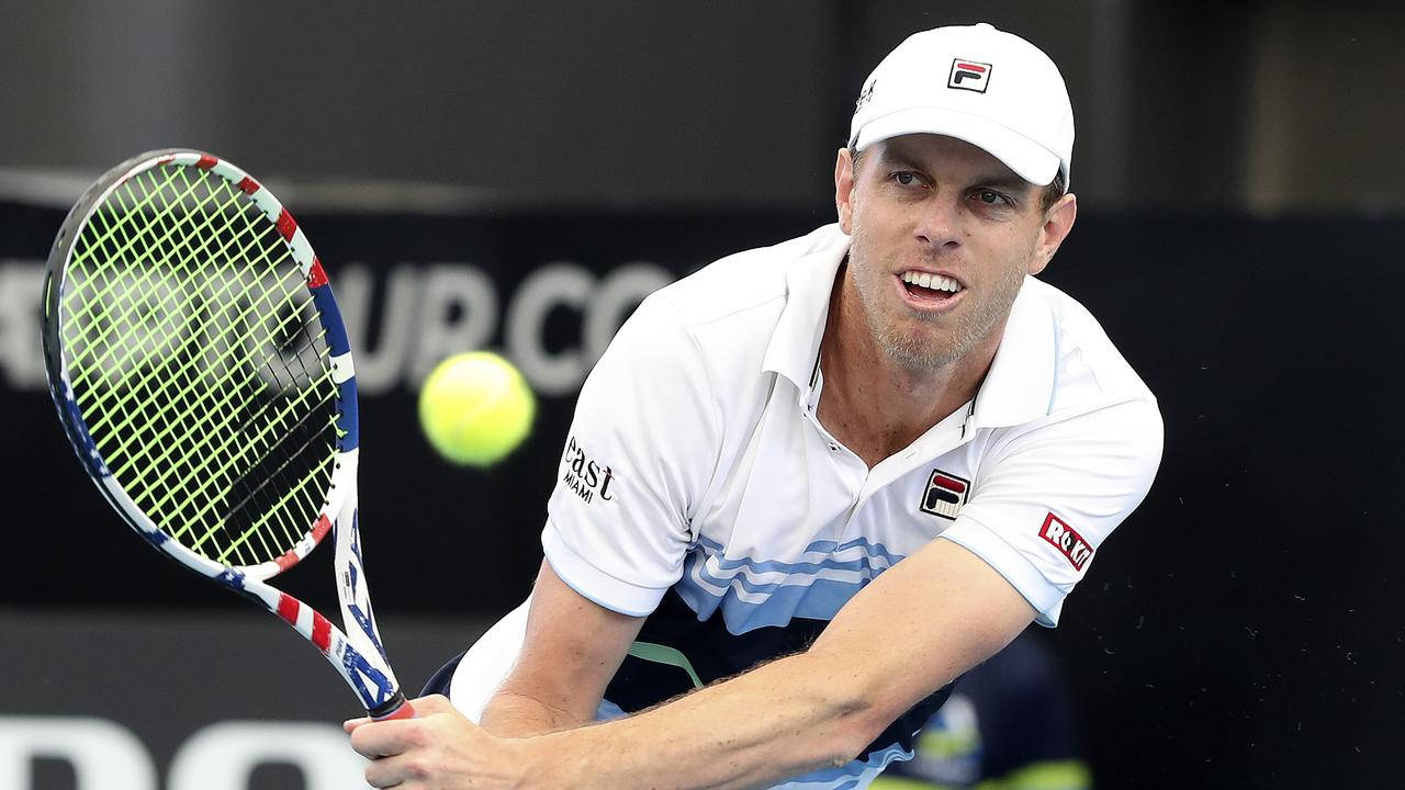 Sam Querrey, white gear, yellow tennis ball, HD Desktop Wallpaper