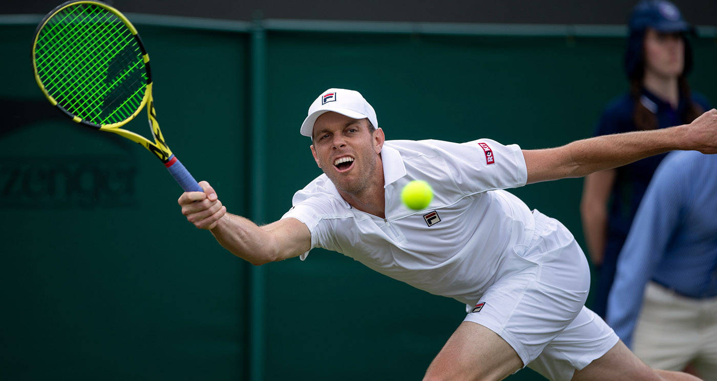 Sam Querrey, white gear, yellow racket, HD Desktop Wallpaper
