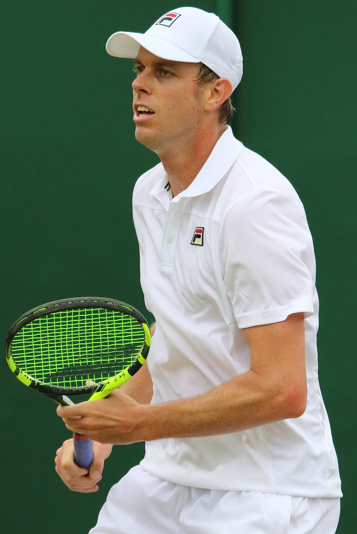 Sam Querrey, neon green racket, solid green court, HD Phone Wallpaper