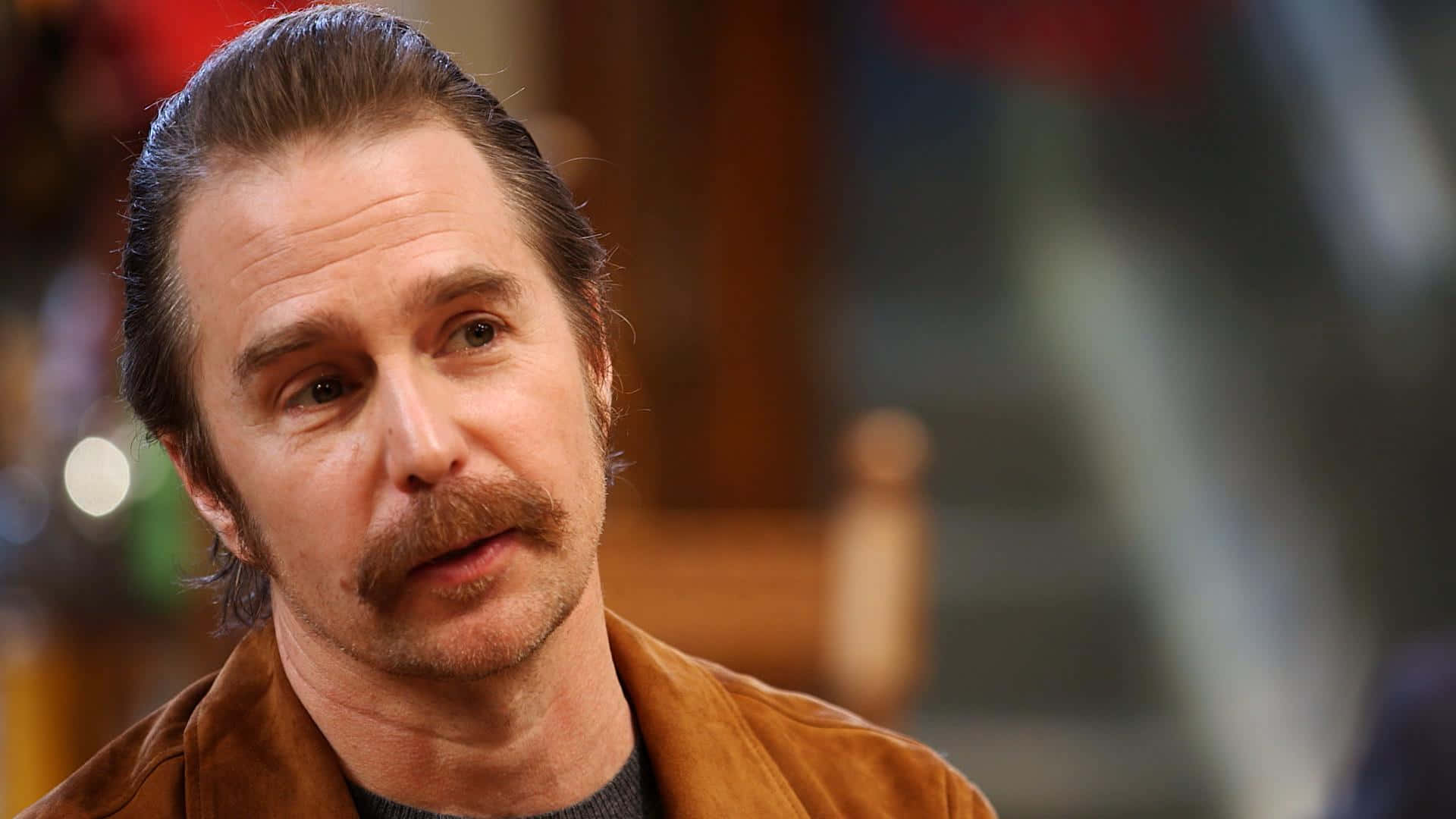 Sam Rockwell, mustache, brown suede jacket, Full HD Desktop Wallpaper
