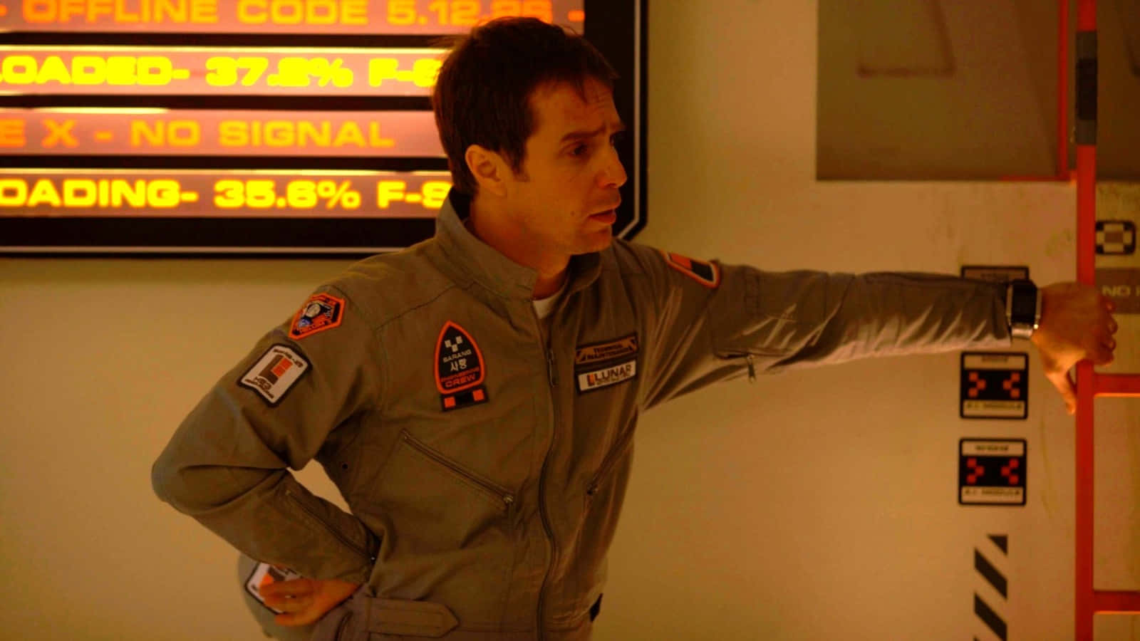 Sam Rockwell, Moon 2009, gray flight suit, HD Desktop Wallpaper