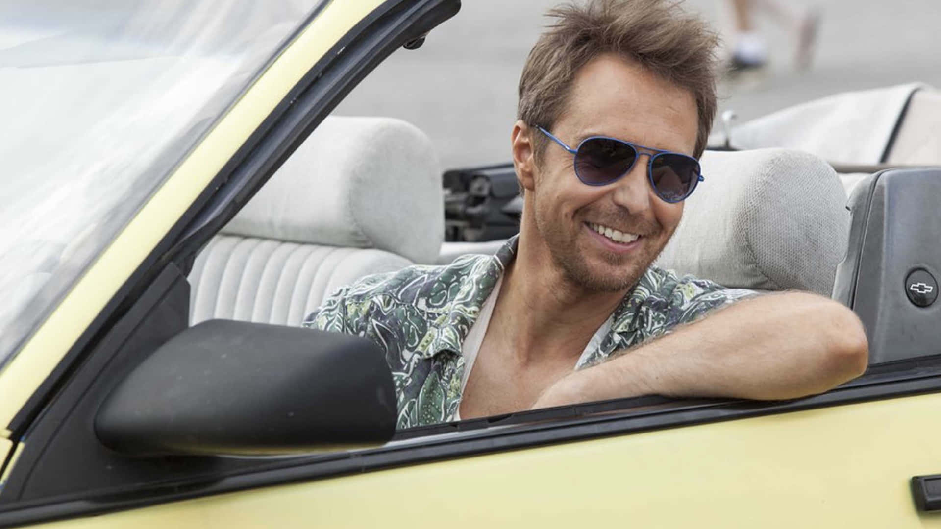 Sam Rockwell, yellow convertible, sunglasses, Full HD Desktop Wallpaper