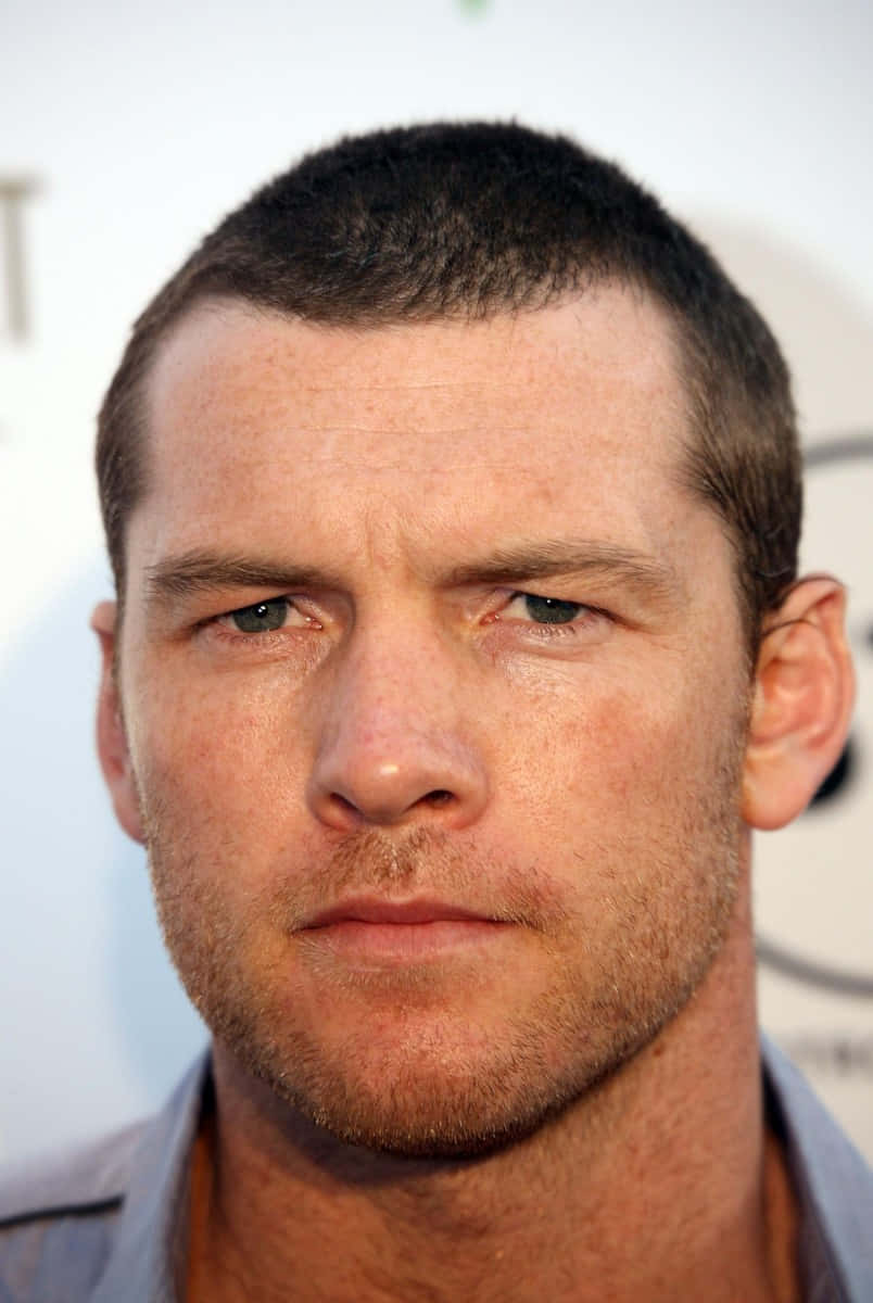 Sam Worthington, serious face, close-up portrait, SD Phone Wallpaper