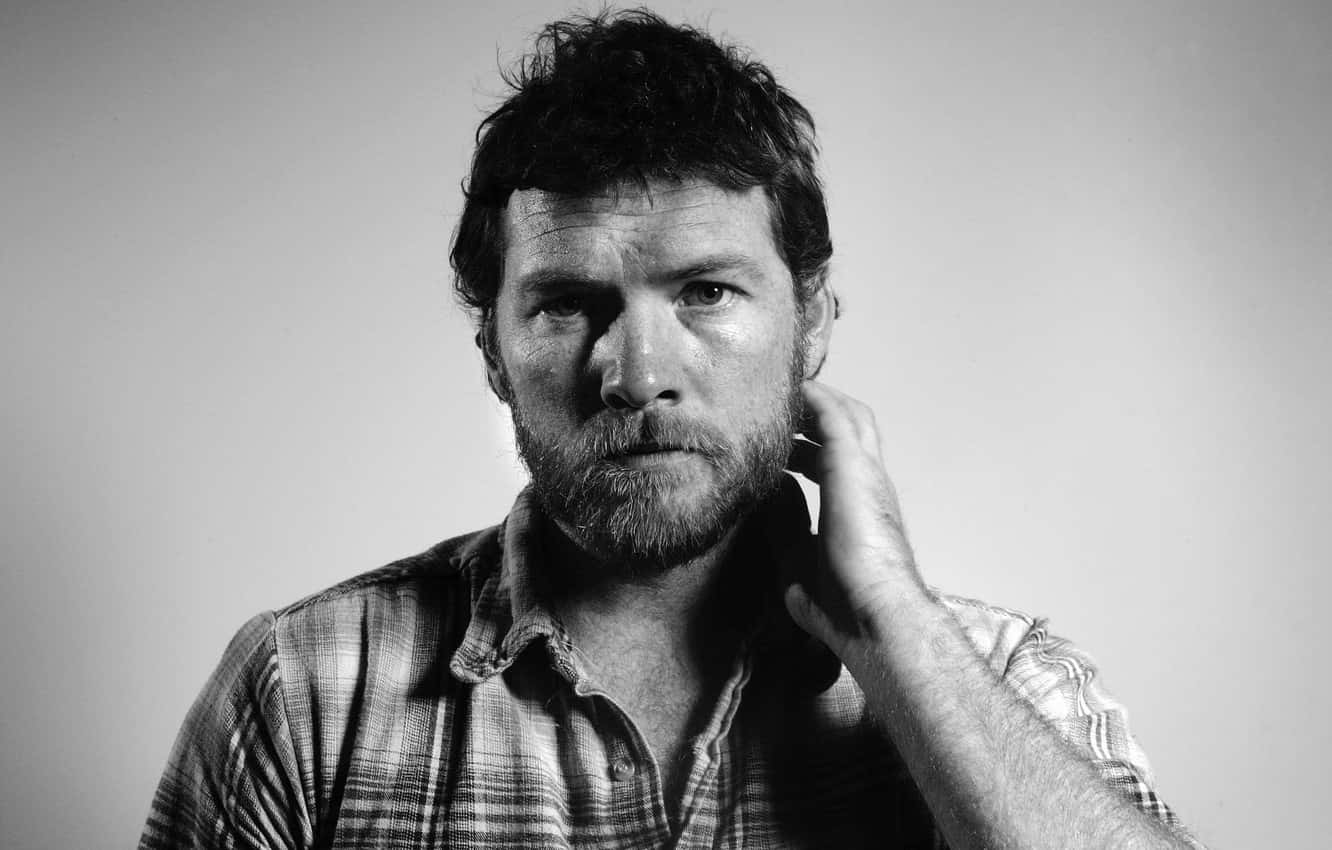Sam Worthington, black and white, bearded man, HD Desktop Wallpaper