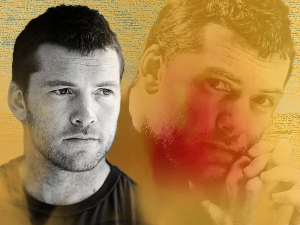 Sam Worthington, black and white, warm-toned overlays, SD Desktop Wallpaper