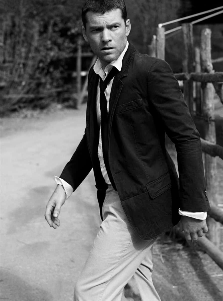 Sam Worthington, blazer, tie, SD Phone Wallpaper