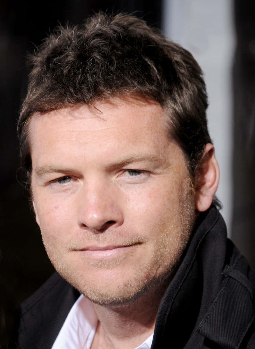 Sam Worthington, black jacket, white shirt, SD Phone Wallpaper