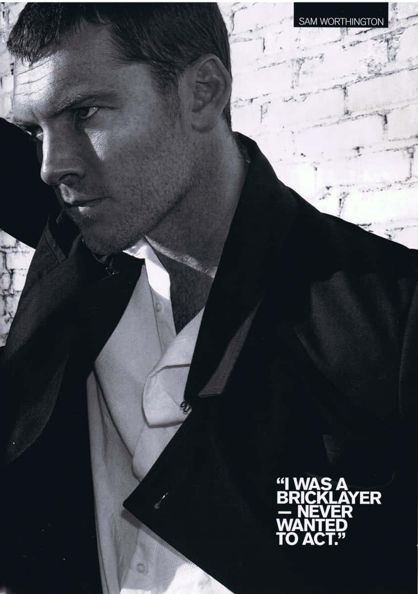 Sam Worthington, black and white portrait, brick wall, SD Phone Wallpaper