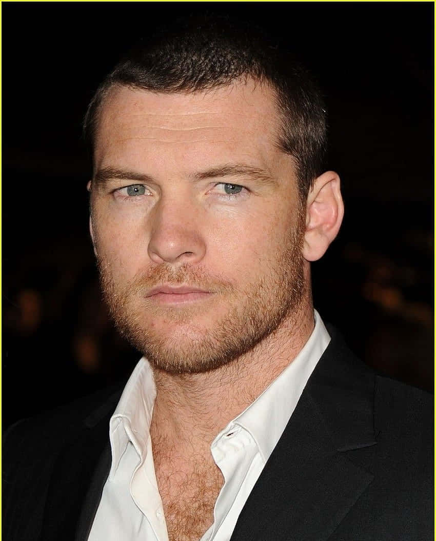 Sam Worthington, black suit, white shirt, SD Phone Wallpaper