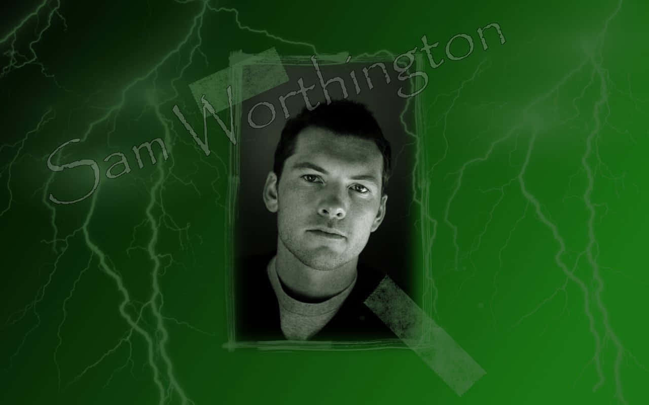 Sam Worthington, green background, black and white portrait, HD Desktop Wallpaper