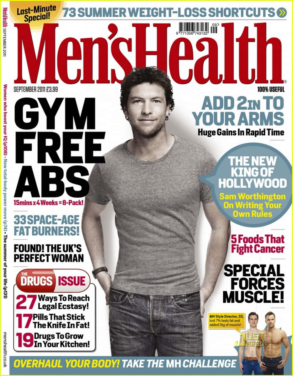Sam Worthington, Men's Health, gray t-shirt, SD Phone Wallpaper