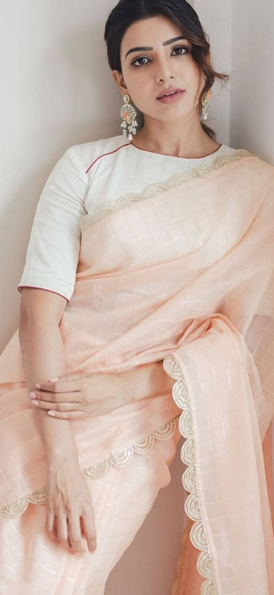 Samantha, Soft Pink Samantha Cute HD, peach saree, Full HD Phone Wallpaper