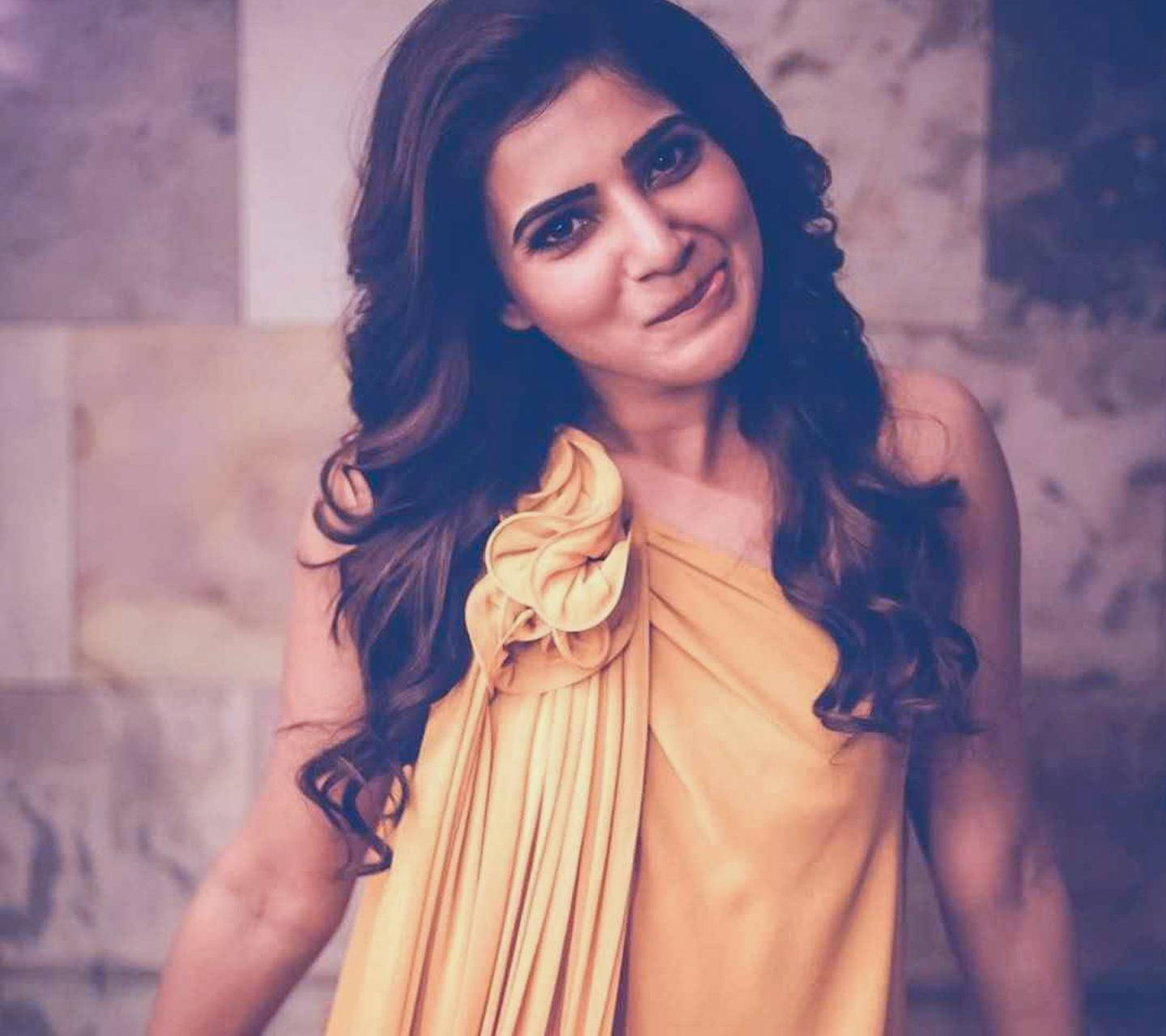 Samantha Cute, tongue out, yellow dress, HD Desktop Wallpaper