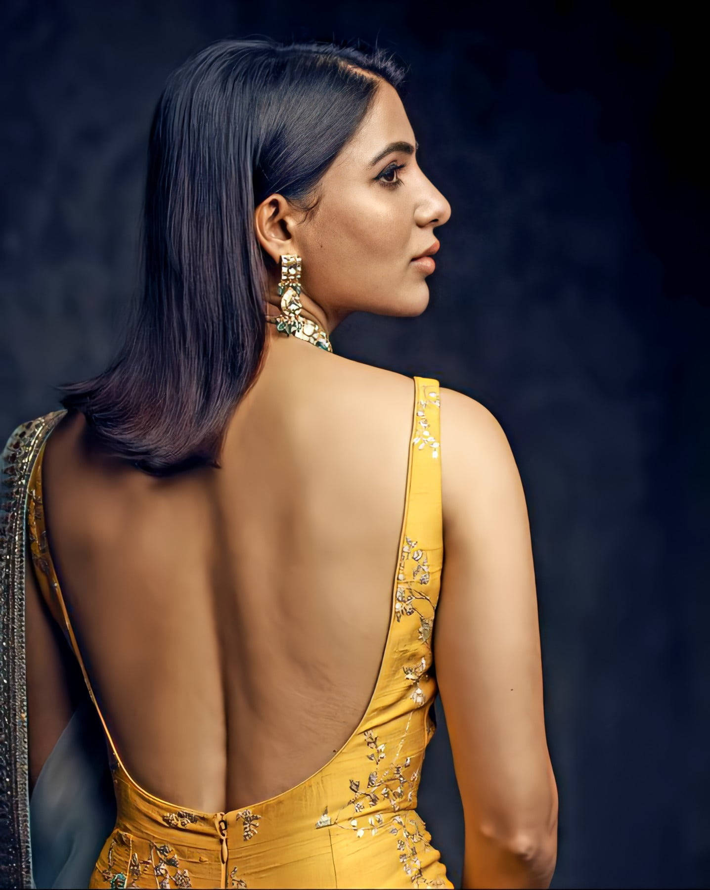Samantha, backless yellow outfit, vibrant yellow backless gown, HD Phone Wallpaper